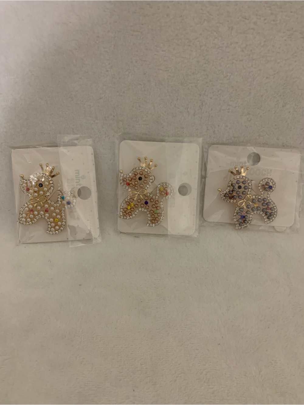 Sparkling Crown Poodle Pin Trio - Gold Tone with Multicolor Rhinestones